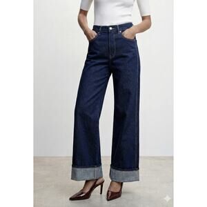 Veronica Beard Taylor High Rise Wide Leg Jeans dark Indigo Rinse 28 $298 cuffs
